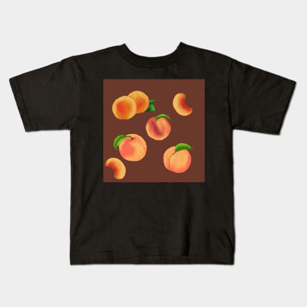 Peaches Pattern Brown Kids T-Shirt by TrapperWeasel